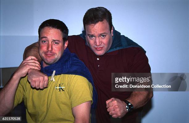 Actor and comedian Kevin James poses for a portrait session with his older brother Gary Valentine in 1995 in Los Angeles, California .