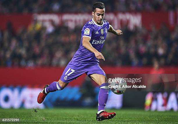 Lucas Vazquez of Real Madrid CF in action during the Copa del Rey Round of 16 Second Leg match between Sevilla FC vs Real Madrid CF at Ramon Sanchez...