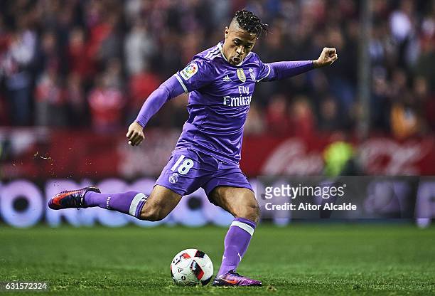 Mariano Diaz of Real Madrid CF in action during the Copa del Rey Round of 16 Second Leg match between Sevilla FC vs Real Madrid CF at Ramon Sanchez...