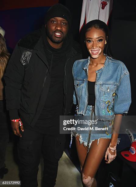 Lethal Bizzle and Winnie Harlow attend the NBA Global Game London 2017 after party at The O2 Arena on January 12, 2017 in London, England.