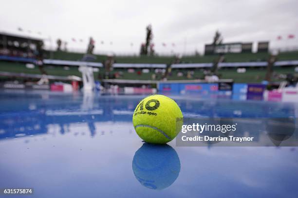 Rain stops play during day four of the 2017 Priceline Pharmacy Classic at Kooyong on January 13, 2017 in Melbourne, Australia.