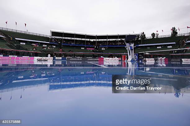 Rain stops play during day four of the 2017 Priceline Pharmacy Classic at Kooyong on January 13, 2017 in Melbourne, Australia.