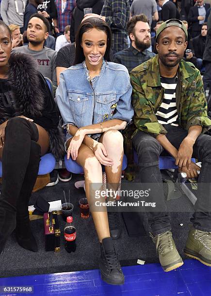 Winnie Harlow attends the Denver Nuggets v Indiana Pacers match as part of the NBA Global Games London 2017 at The O2 Arena on January 12, 2017 in...