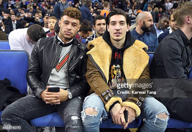 Alex Oxlade-Chamberlain and Hector Bellerin attend the Denver Nuggets v Indiana Pacers match as part of the NBA Global Games London 2017 at The O2...
