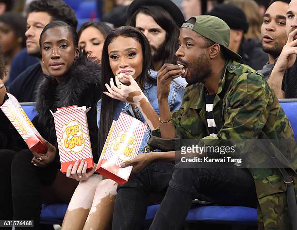 Winnie Harlow attends the Denver Nuggets v Indiana Pacers match as part of the NBA Global Games London 2017 at The O2 Arena on January 12, 2017 in...