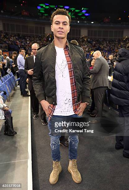 Dele Alli attends the Denver Nuggets v Indiana Pacers match as part of the NBA Global Games London 2017 at The O2 Arena on January 12, 2017 in...