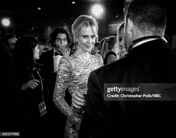 74th ANNUAL GOLDEN GLOBE AWARDS -- Pictured: Actress Sarah Paulson arrives to the 74th Annual Golden Globe Awards held at the Beverly Hilton Hotel on...