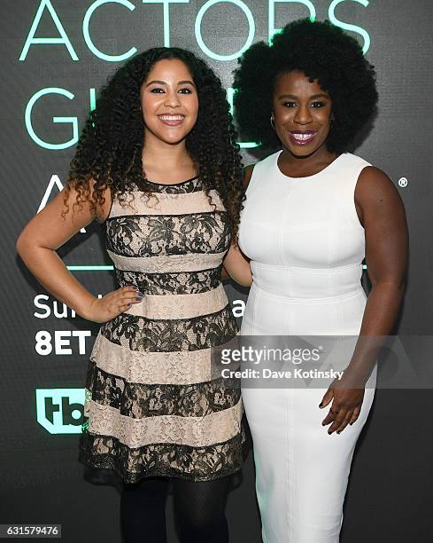 Arianna Davis and actress Uzo Aduba attend the SAG-AFTRA Foundation Conversations "Orange Is The New Black" screening and Q&A with Uzo Aduba at...