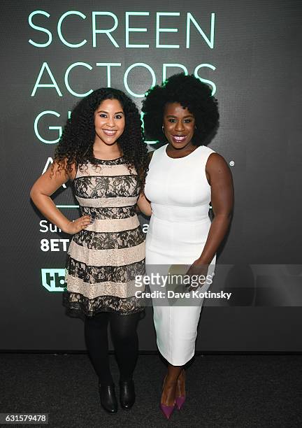 Arianna Davis and actress Uzo Aduba attend the SAG-AFTRA Foundation Conversations "Orange Is The New Black" screening and Q&A with Uzo Aduba at...