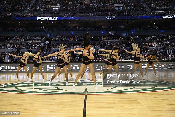 The Phoenix Suns dance team performs for the crowd as part of NBA Global Games at Arena Ciudad de Mexico on January 12, 2017 in Mexico City, Mexico....