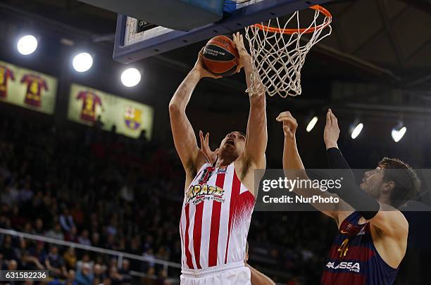 Nikola Milutinov and Ante Tomic during the match between FC Barcelona and Olympiacos, corresponding to the week 17 of the Euroleague, on 12 january...