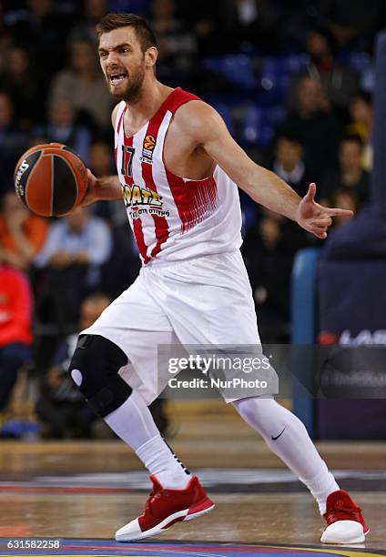 Evangelos Mantzaris during the match between FC Barcelona and Olympiacos, corresponding to the week 17 of the Euroleague, on 12 january 2017.