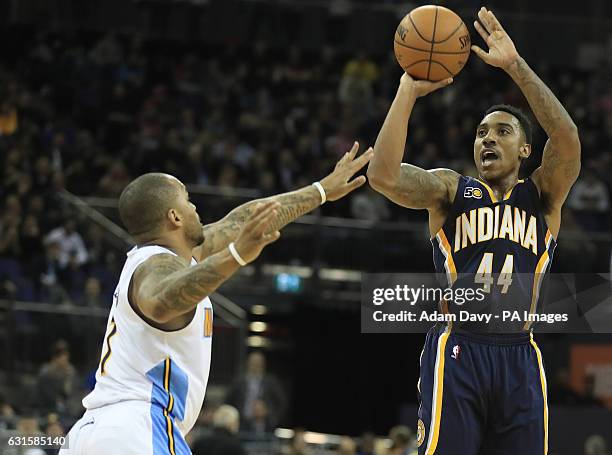 Indiana Pacers Jeff Teague during the NBA Global game at the O2 Arena, London. PRESS ASSOCIATION Photo. Picture date: Thursday January 12, 2017. See...