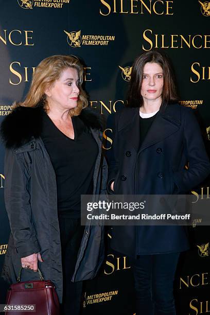 Actresses Catherine Deneuve and her daughter Chiara Mastroianni attend the "Silence" Paris Premiere at Musee National Des Arts Asiatiques - Guimet on...