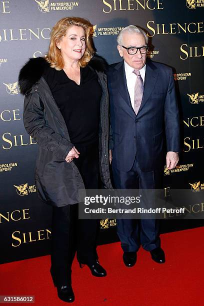 Actress Catherine Deneuve and director of the movie Martin Scorsese, both holders of the "Prix Lumiere" for their careers, attend the "Silence" Paris...