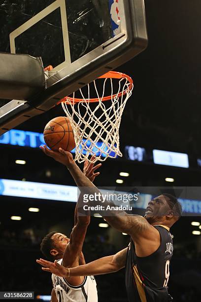 Terrence Jones of New Orleans Pelicans during an NBA match against Brooklyn nets at Barclays Center in Brooklyn borough of New York, U.S.A. January...