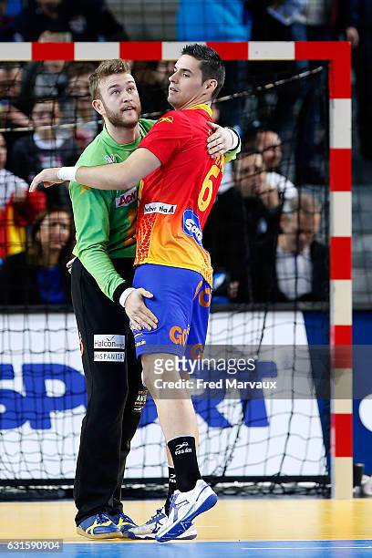 Gonzalo Perez De Vargas of Spain and Angel Fernandez of Spain during the IHF Men's World Championship match between Spain and Iceland, preliminary...