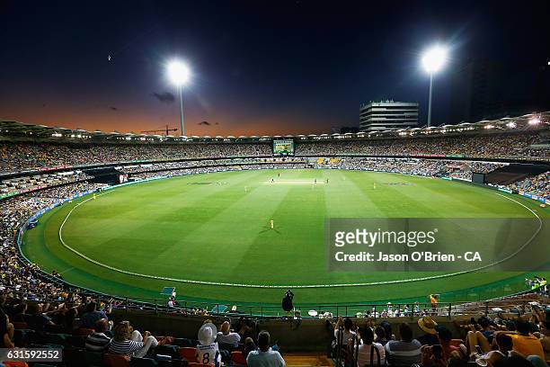 General view during game one of the One Day International series between Australia and Pakistan at The Gabba on January 13, 2017 in Brisbane,...