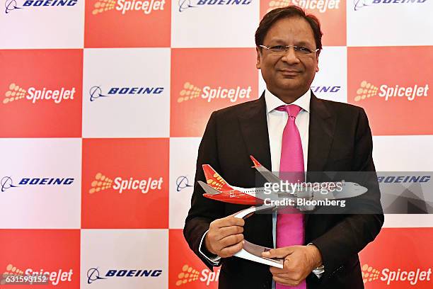 Ajay Singh, chairman of SpiceJet Ltd., stands for a photograph during a news conference in New Delhi, India, on Friday, Jan. 13, 2017. Boeing Co. Won...