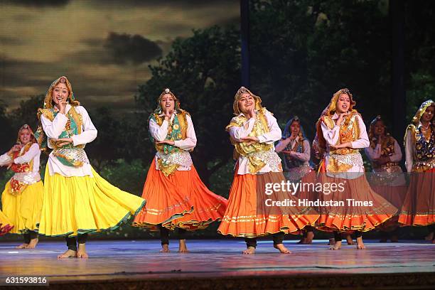 Haryanavi artists perform folk dance during the first Pravasi Haryana Divas, organised by Government of Haryana with Confederation of Indian Industry...