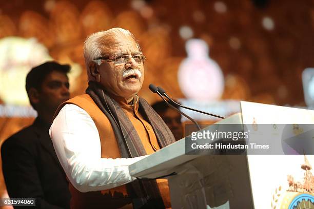 Haryana CM Manohar Lal Khattar during the first Pravasi Haryana Divas, organised by Government of Haryana with Confederation of Indian Industry at...