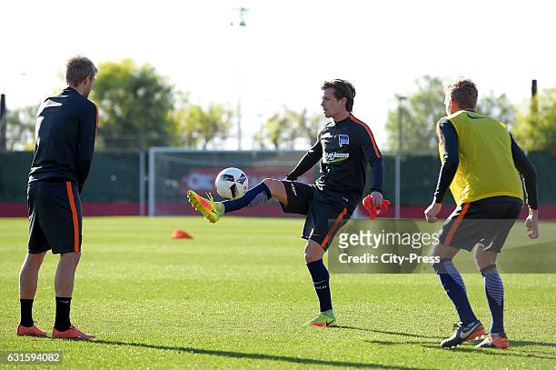 Per Skjelbred, Valentin Stocker and Fabian Lustenberger of Hertha BSC during the training camp on January 13, 2017 in Palma de Mallorca, Spain.