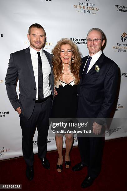 Kellan Lutz, Mara Hutton, and G. Thompson Hutton attend the 80th annual YMA Fashion Scholarship Fund Geoffrey Beene National Scholarship awards at...