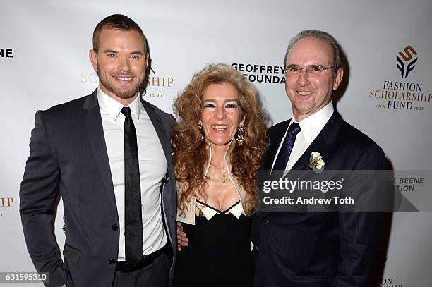 Kellan Lutz, Mara Hutton, and G. Thompson Hutton attend the 80th annual YMA Fashion Scholarship Fund Geoffrey Beene National Scholarship awards at...