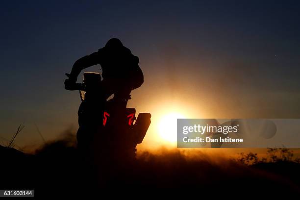 Joan Barreda Bort of Spain and HRC Honda rides a CRF450Rally Honda bike in the Elite ASO during stage eleven of the 2017 Dakar Rally between San Juan...