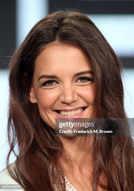 Actress Katie Holmes of the television show 'The Kennedys - After Camelot' speaks onstage during the REELZChannel portion of the 2017 Winter...