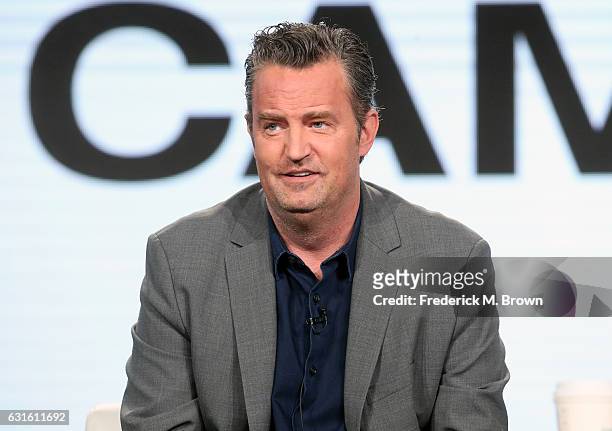 Actor Matthew Perry of the television show 'The Kennedys - After Camelot' speaks onstage during the REELZChannel portion of the 2017 Winter...