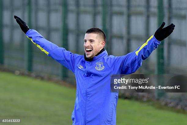 Kevin Mirallas during the Everton FC training session at Finch Farm on January 13, 2017 in Halewood, England.