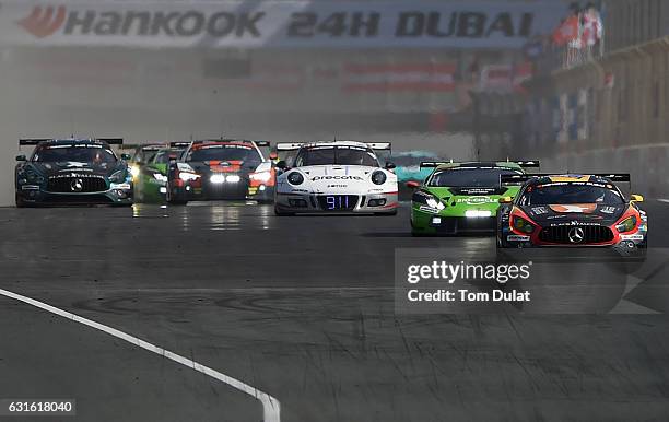 Black Falcon Mercedes AMG GT3 of Khaled Al Qubaisi, Jeroen Bleekemolen, Patrick Assenheimer and Manuel Metzger race during the Hankook 24 Hours Dubai...