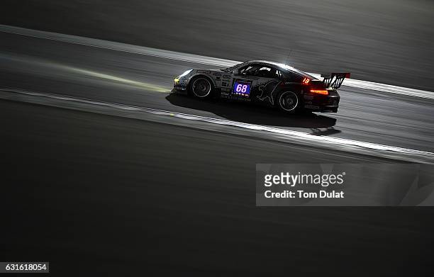 Black Falcon Porsche 991 Cup of Saud Al Faisal, Saeed Al Mouri, Andres Fjordbach and Alexander Toril race during the Hankook 24 Hours Dubai Race in...