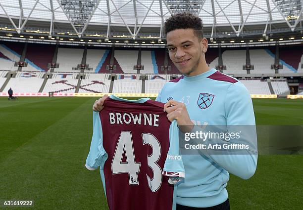 Marcus Browne signs a new contract for West Ham United at London Stadium on January 13, 2017 in London, England.