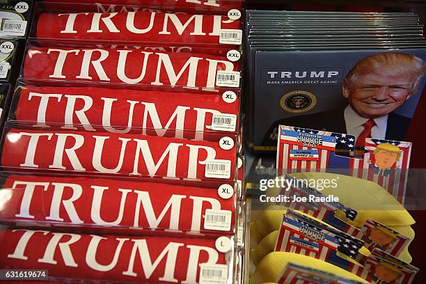 Trump paraphernalia are seen for sale on the store shelves of White House Gifts as President elect Donald Trump prepares to take the reins of power...