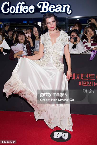 Actress Milla Jovovich attends the Seoul premiere for "Resident Evil: The Final Chapter" on January 13, 2017 in Seoul, South Korea. The film will...