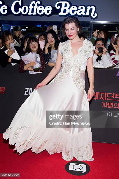 Actress Milla Jovovich attends the Seoul premiere for "Resident Evil: The Final Chapter" on January 13, 2017 in Seoul, South Korea. The film will...