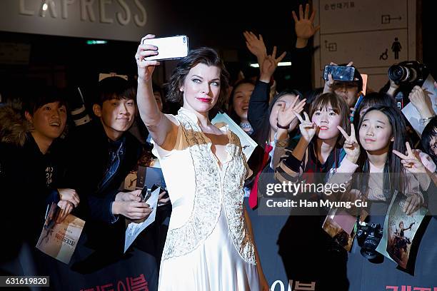 Actress Milla Jovovich attends the Seoul premiere for "Resident Evil: The Final Chapter" on January 13, 2017 in Seoul, South Korea. The film will...
