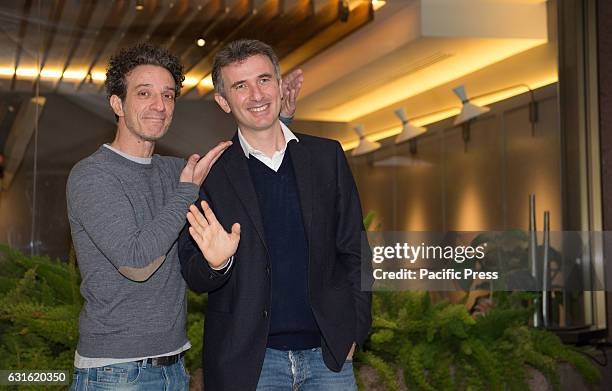 Salvo Ficarra and Valentino Picone known as Ficarra & PIcone attends a Photocall for their film "L'ora legale".