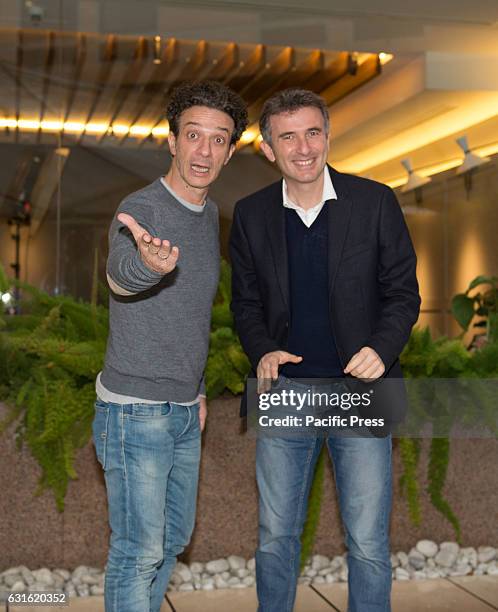 Salvo Ficarra and Valentino Picone known as Ficarra & PIcone attends a Photocall for their film "L'ora legale".