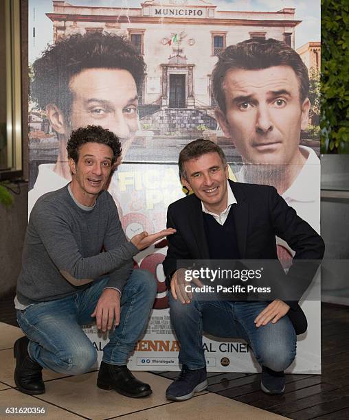 Salvo Ficarra and Valentino Picone known as Ficarra & PIcone attends a Photocall for their film "L'ora legale".