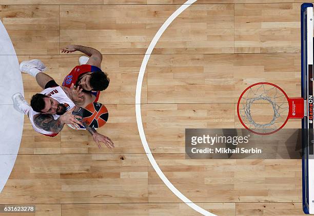 Miroslav Raduljica, #11 of EA7 Emporio Armani Milan competes with Joel Freeland, #19 of CSKA Moscow in action during the 2016/2017 Turkish Airlines...