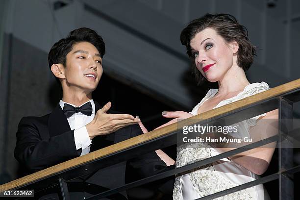 Actors Milla Jovovich and Lee Jun-Ki attend the Seoul premiere for 'Resident Evil: The Final Chapter' on January 13, 2017 in Seoul, South Korea. The...