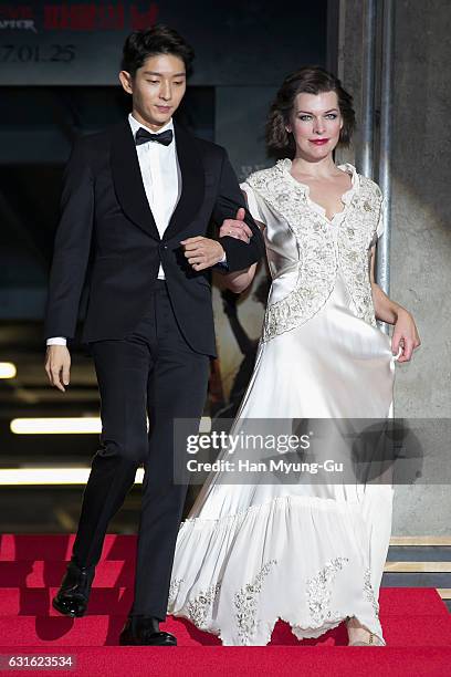 Actors Milla Jovovich and Lee Jun-Ki attend the Seoul premiere for News  Photo - Getty Images