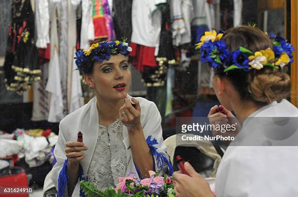 International Dances artist of The Republic of Belarus make up at green room before perform the Dances at the Indo-Belarus Friendship on January...
