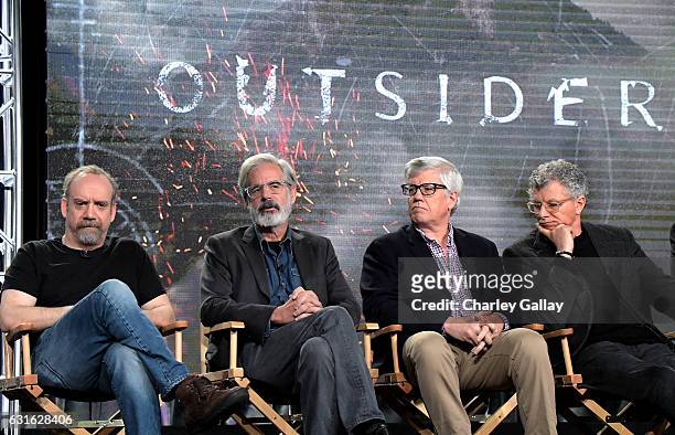 Executive producer Paul Giamatti, creator Peter Mattei, executive producer Peter Tolan, and director Jon Amiel speak during the "Outsiders" panel at...