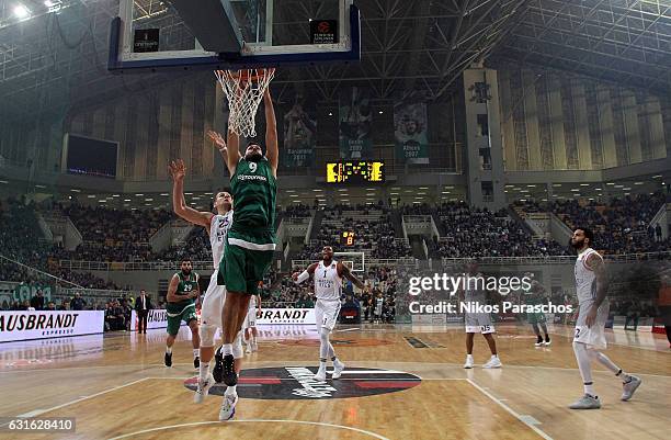 Antonis Fotsis, #9 of Panathinaikos Superfoods Athens in action during the 2016/2017 Turkish Airlines EuroLeague Regular Season Round 17 game between...