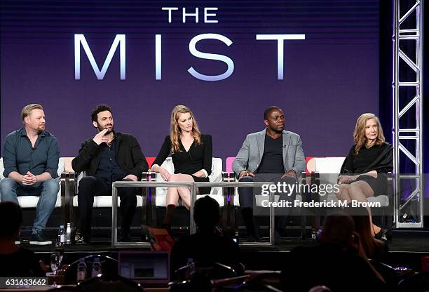 Executive producer Christian Torpe, actors Morgan Spector, Alyssa Sutherland, Okezie Morro and Frances Conroy of the series 'The Mist' speak onstage...