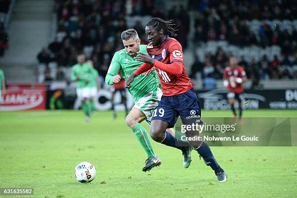 Eder of Lille Loic Perrin of Saint Etienne during the Ligue 1 match between Liile OSC and As Saint Etienne at Stade Pierre-Mauroy on January 13, 2017...